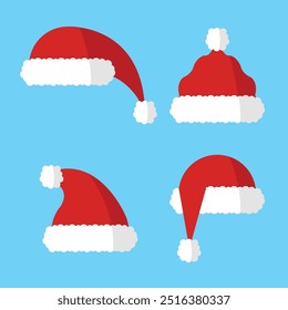 Set of colorful Santa hat icons. Concept of clothing item for Christmas and New Year.