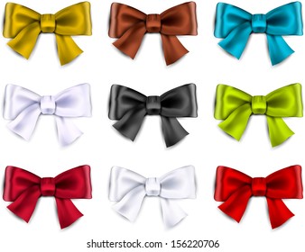 Set of colorful satin bows. Vector ribbons for gift. Eps10. 