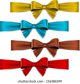 Set of colorful satin bows. Vector ribbons for gift. Eps10.  