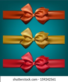 Set of colorful satin bows. Vector ribbons for gift. Eps10. 