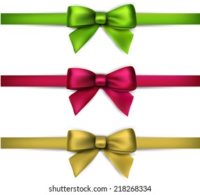 Set of colorful satin bows. Vector ribbons for gift. Eps10. 