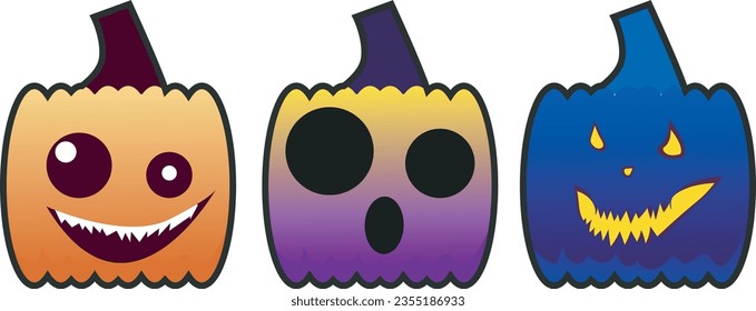 Set of colorful and scary looking Halloween pumpkins isolated on background