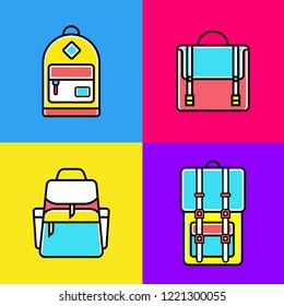 Set of Colorful School backpack graphics and icons, Backpacks for schoolchildren, students, travellers and tourists