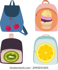 Set of colorful school bags different shapes. Education and study back to school