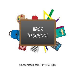 Set of colorful school equipment. School education concept. Vector illustration.