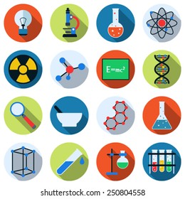 A set of colorful science icons. Flat design style web elements collection.