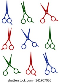 set of colorful scissors on white background