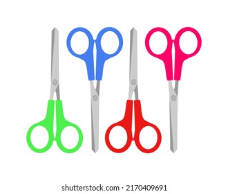 Set of colorful scissors on a white background