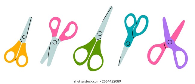 Set of colorful scissors for school and craft isolated on white background