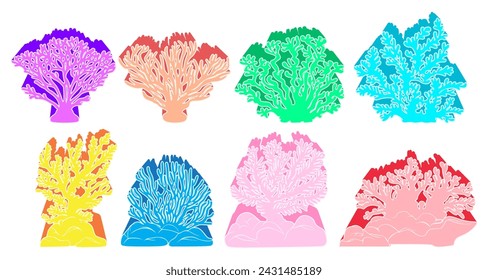 Set colorful sea corals icon trendy decorations design vector illustration