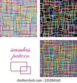 Set of colorful seamless  background with bright colored intersecting lines and rectangles