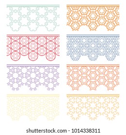 Set of colorful seamless borders, line patterns. Tribal ethnic arabic, indian decorative ornaments, fashion lace collection. Isolated design elements for headline, banners, wedding invitation cards