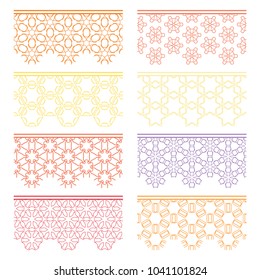 Set of colorful seamless borders, line patterns. Tribal ethnic arabic, indian decorative ornaments, fashion lace collection. Isolated design elements for headline, banners, wedding invitation cards