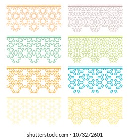 Set of colorful seamless borders, line patterns. Tribal ethnic arabic, indian decorative ornaments, fashion lace collection. Isolated design elements for headline, banners, wedding invitation cards