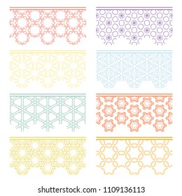 Set of colorful seamless borders, line patterns. Tribal ethnic arabic, indian decorative ornaments, fashion lace collection. Isolated design elements for headline, banners, wedding invitation cards