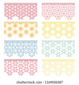 Set of colorful seamless borders, line patterns. Tribal ethnic arabic, indian decorative ornaments, fashion lace collection. Isolated design elements for headline, banners, wedding invitation cards