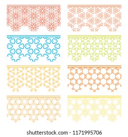 Set of colorful seamless borders, line patterns. Tribal ethnic arabic, indian decorative ornaments, fashion lace collection. Isolated design elements for headline, banners, wedding invitation cards