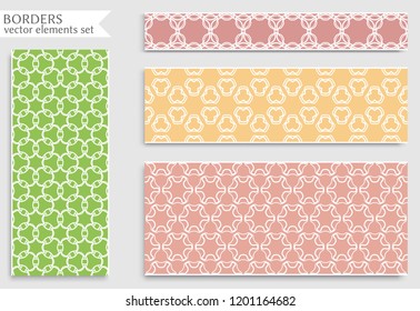 Set of colorful seamless borders, line patterns. Tribal ethnic arabic, indian decorative ornaments, fashion lace collection. Isolated design elements for headline, banners, wedding invitation cards