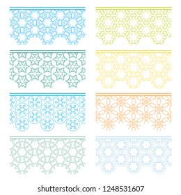 Set of colorful seamless borders, line patterns. Tribal ethnic arabic, indian decorative ornaments, fashion lace collection. Isolated design elements for headline, banners, wedding invitation cards