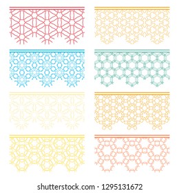 Set of colorful seamless borders, line patterns. Tribal ethnic arabic, indian decorative ornaments, fashion lace collection. Isolated design elements for headline, banners, wedding invitation cards