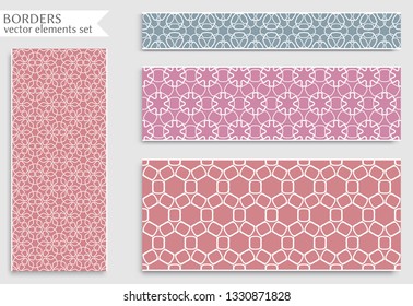 Set of colorful seamless borders, line patterns. Tribal ethnic arabic, indian decorative ornaments, fashion lace collection. Isolated design elements for headline, banners, wedding invitation cards