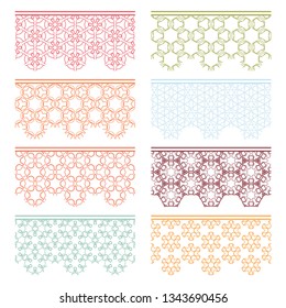 Set of colorful seamless borders, line patterns. Tribal ethnic arabic, indian decorative ornaments, fashion lace collection. Isolated design elements for headline, banners, wedding invitation cards