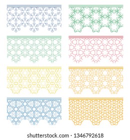 Set of colorful seamless borders, line patterns. Tribal ethnic arabic, indian decorative ornaments, fashion lace collection. Isolated design elements for headline, banners, wedding invitation cards