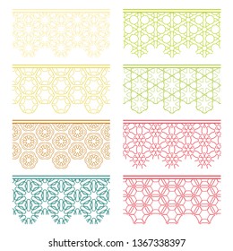 Set of colorful seamless borders, line patterns. Tribal ethnic arabic, indian decorative ornaments, fashion lace collection. Isolated design elements for headline, banners, wedding invitation cards