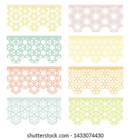 Set of colorful seamless borders, line patterns. Tribal ethnic arabic, indian decorative ornaments, fashion lace collection. Isolated design elements for headline, banners, wedding invitation cards