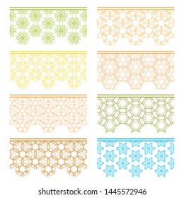 Set of colorful seamless borders, line patterns. Tribal ethnic arabic, indian decorative ornaments, fashion lace collection. Isolated design elements for headline, banners, wedding invitation cards