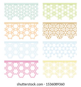 Set of colorful seamless borders, line patterns. Tribal ethnic arabic, indian decorative ornaments, fashion lace collection. Isolated design elements for headline, banners, wedding invitation cards
