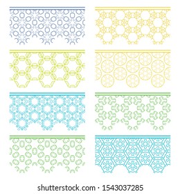 Set of colorful seamless borders, line patterns. Tribal ethnic arabic, indian decorative ornaments, fashion lace collection. Isolated design elements for headline, banners, wedding invitation cards