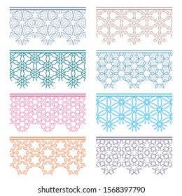Set of colorful seamless borders, line patterns. Tribal ethnic arabic, indian decorative ornaments, fashion lace collection. Isolated design elements for headline, banners, wedding invitation cards