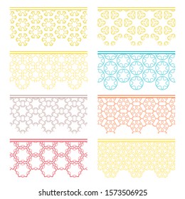 Set of colorful seamless borders, line patterns. Tribal ethnic arabic, indian decorative ornaments, fashion lace collection. Isolated design elements for headline, banners, wedding invitation cards
