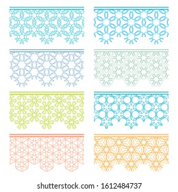 Set of colorful seamless borders, line patterns. Tribal ethnic arabic, indian decorative ornaments, fashion lace collection. Isolated design elements for headline, banners, wedding invitation cards
