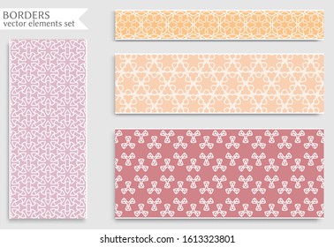 Set of colorful seamless borders, line patterns. Tribal ethnic arabic, indian decorative ornaments, fashion lace collection. Isolated design elements for headline, banners, wedding invitation cards