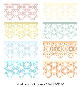 Set of colorful seamless borders, line patterns. Tribal ethnic arabic, indian decorative ornaments, fashion lace collection. Isolated design elements for headline, banners, wedding invitation cards