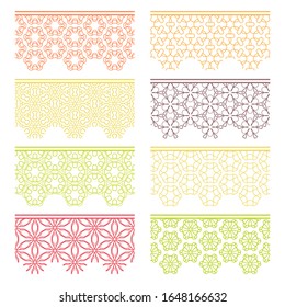 Set of colorful seamless borders, line patterns. Tribal ethnic arabic, indian decorative ornaments, fashion lace collection. Isolated design elements for headline, banners, wedding invitation cards
