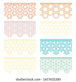 Set of colorful seamless borders, line patterns. Tribal ethnic arabic, indian decorative ornaments, fashion lace collection. Isolated design elements for headline, banners, wedding invitation cards