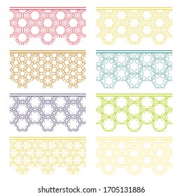 Set of colorful seamless borders, line patterns. Tribal ethnic arabic, indian decorative ornaments, fashion lace collection. Isolated design elements for headline, banners, wedding invitation cards