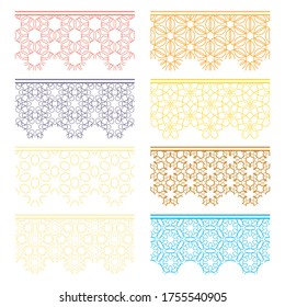 Set of colorful seamless borders, line patterns. Tribal ethnic arabic, indian decorative ornaments, fashion lace collection. Isolated design elements for headline, banners, wedding invitation cards