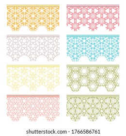 Set of colorful seamless borders, line patterns. Tribal ethnic arabic, indian decorative ornaments, fashion lace collection. Isolated design elements for headline, banners, wedding invitation cards
