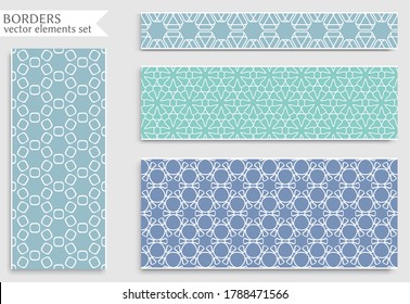 Set of colorful seamless borders, line patterns. Tribal ethnic arabic, indian decorative ornaments, fashion lace collection. Isolated design elements for headline, banners, wedding invitation cards