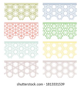 Set of colorful seamless borders, line patterns. Tribal ethnic arabic, indian decorative ornaments, fashion lace collection. Isolated design elements for headline, banners, wedding invitation cards