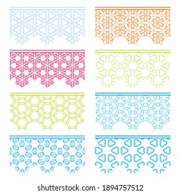 Set of colorful seamless borders, line patterns. Tribal ethnic arabic, indian decorative ornaments, fashion lace collection. Isolated design elements for headline, banners, wedding invitation cards