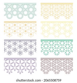 Set of colorful seamless borders, line patterns. Tribal ethnic arabic, indian decorative ornaments, fashion lace collection. Isolated design elements for headline, banners, wedding invitation cards