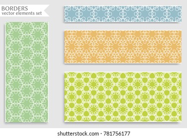 Set of colorful seamless borders, line patterns. Tribal ethnic arabic, indian decorative ornaments, fashion lace collection. Isolated design elements for headline, banners, wedding invitation cards