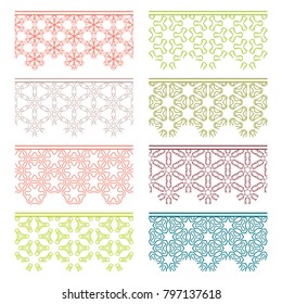 Set of colorful seamless borders, line patterns. Tribal ethnic arabic, indian decorative ornaments, fashion lace collection. Isolated design elements for headline, banners, wedding invitation cards