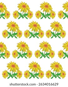 Set of colorful seamless floral pattern illustrations. Yellow flowers. Background design collection. Geometric nature wallpaper print. Spring nature backdrop. Cute and simple floral lines.