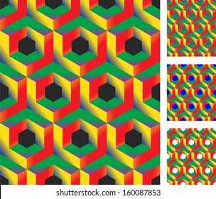 Set with colorful seamless geometric 3d  pattern, vector illustration